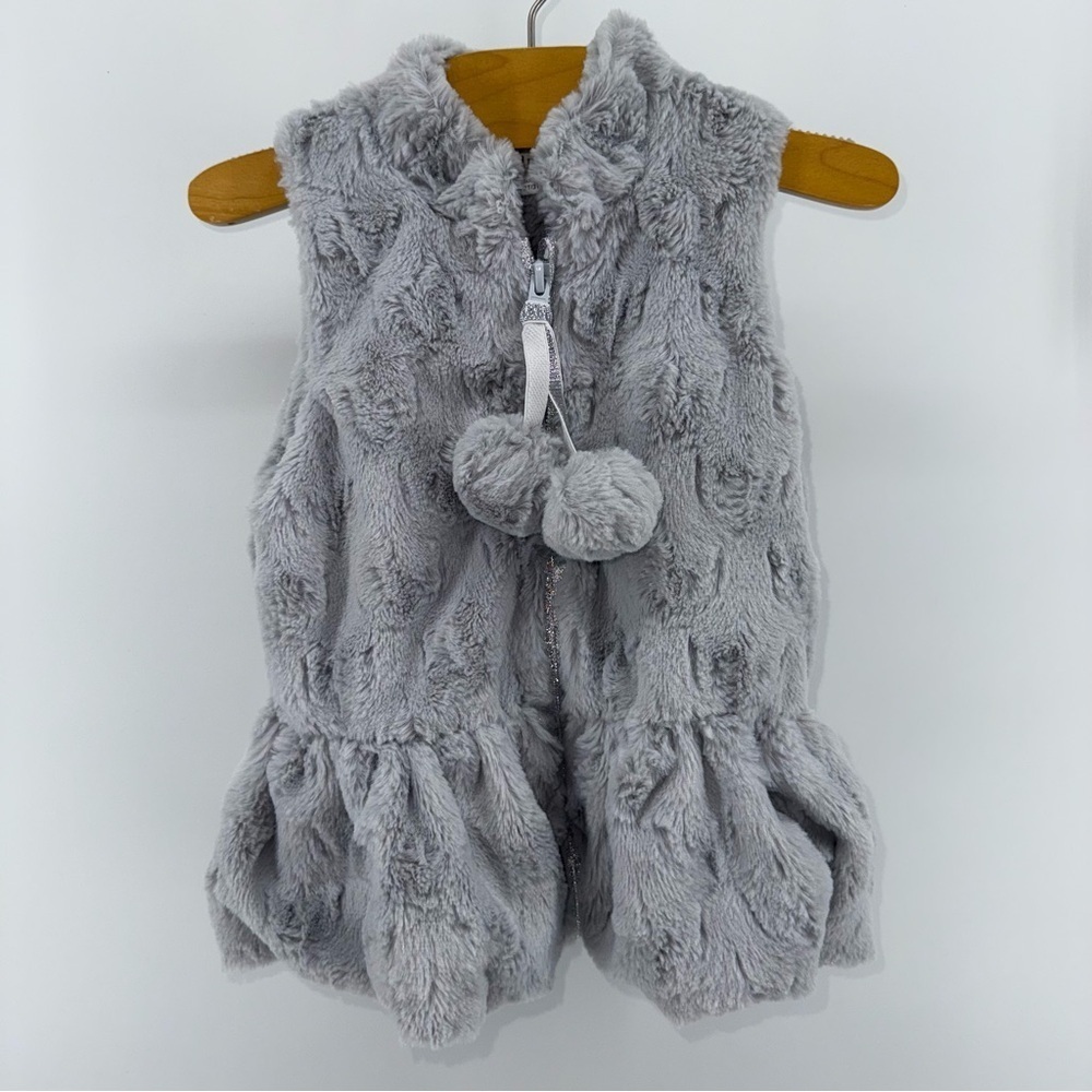 Mud Pie Toddler Silver Faux Fur Pom Pom Vest